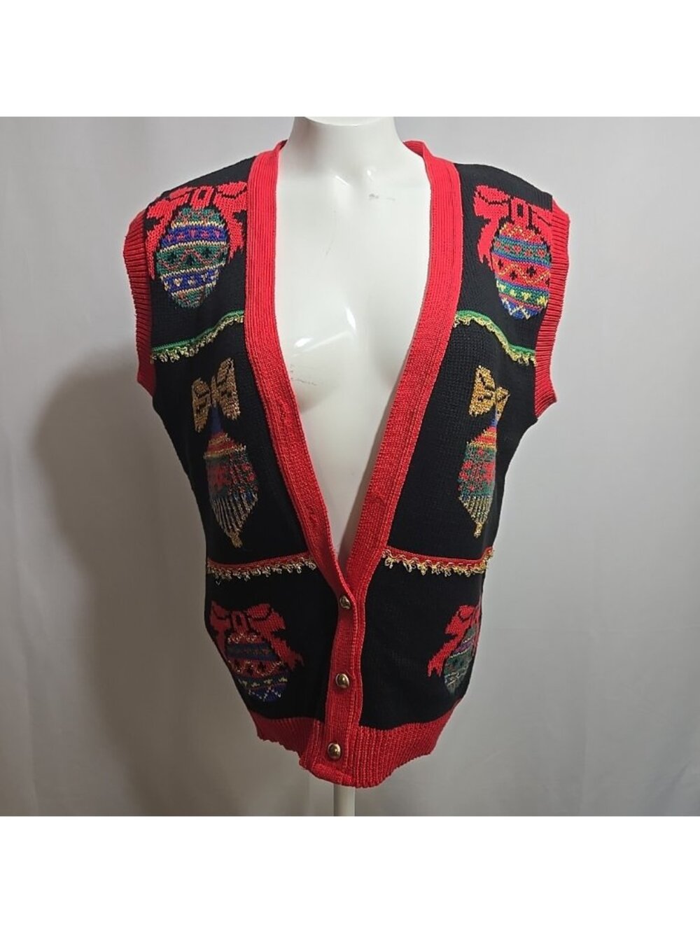 FLAW NWT VTG Sweater Loft Ugly Christmas Vest Dead Stock Knit Golden Details